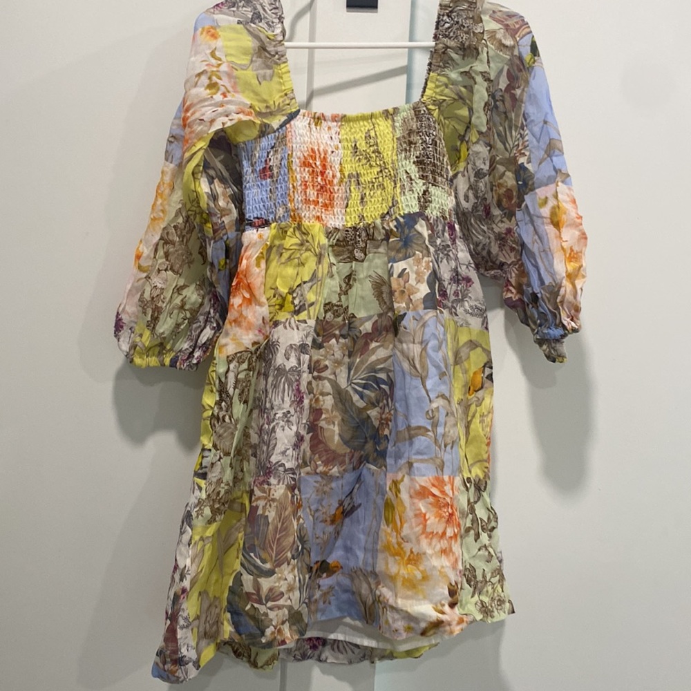 Banana Republic Ramie Twist Dress in Patchwork Blue small petite s p long sleeve - Picture 10 of 11